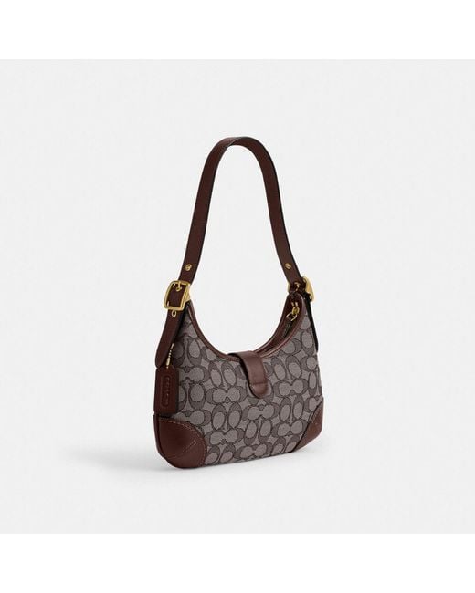 COACH Brown Hamptons Hobo Bag In Signature Jacquard