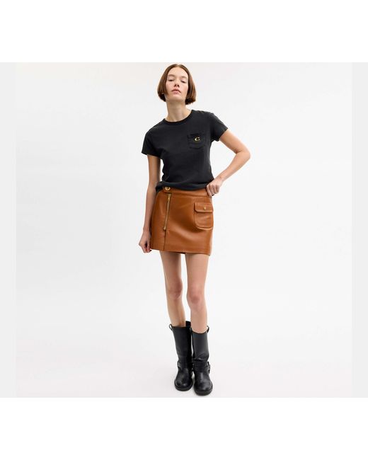 COACH Black Mini Leather Heritage Skirt