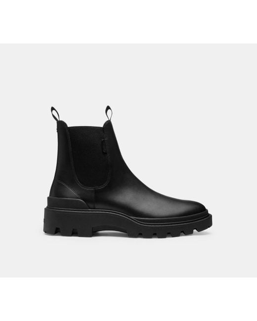 COACH Black Leather Slip-On Chelsea Boots for men