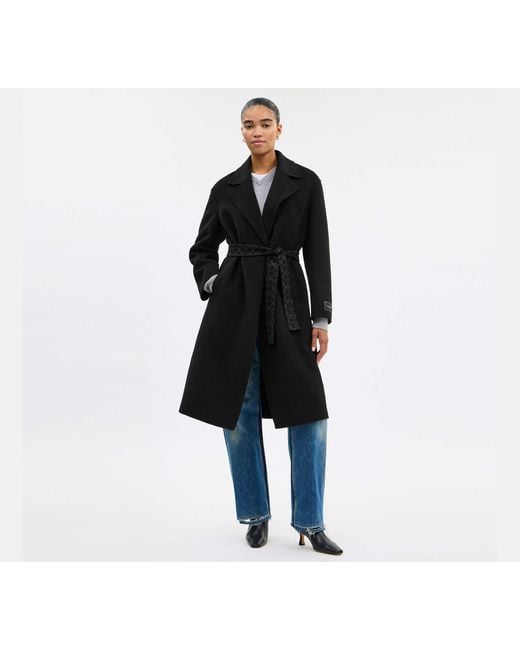 COACH Black Belted Wool Long Coat