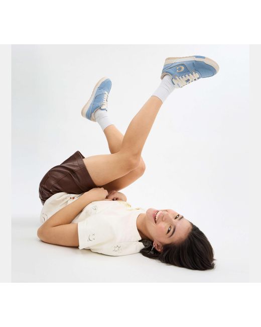 COACH Blue Soho Sneakers Shoes, Leather/Suede