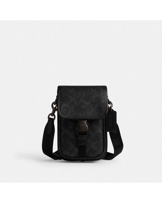 COACH Black League Phone Crossbody Bag In Signature Canvas for men