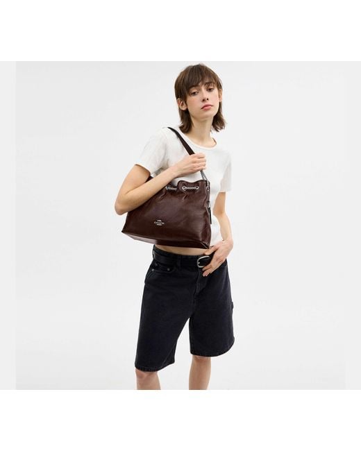 COACH Brown Evelyn Shoulder Bag With Quilting