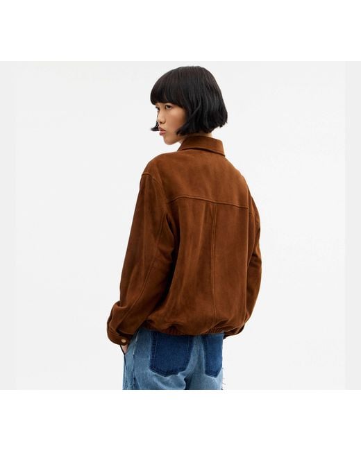 COACH Brown Heritage C Oversized Suede Bomber