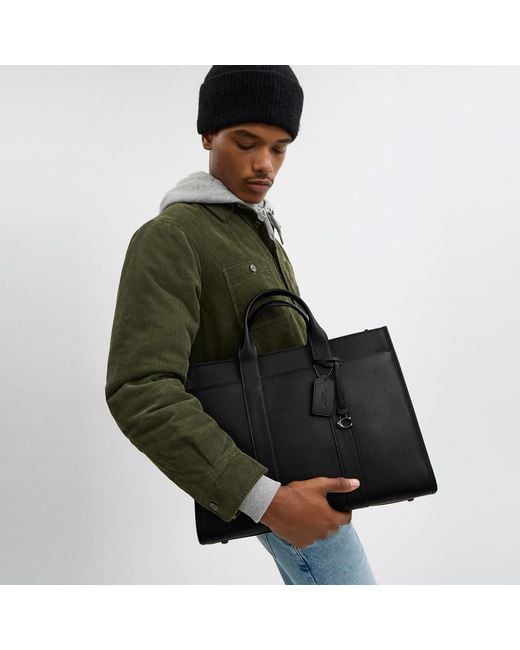 COACH Black Wesley Tote In Maxi Signature Leather for men