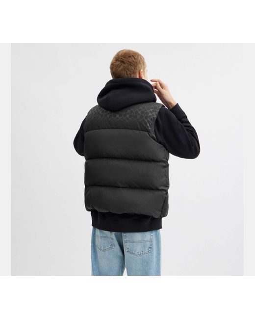 COACH Black Down Puffer Vest In Recycled Polyester for men