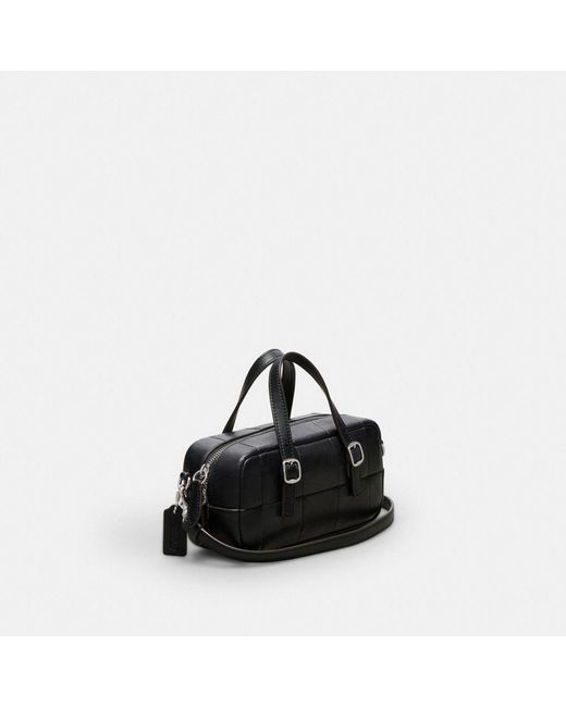 COACH Black Ego Mini Satchel Bag In Checkerboard Upcrafted Leather With Crossbody Strap