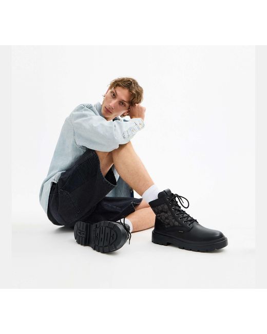 COACH Black Combat Boot With Signature Jacquard for men