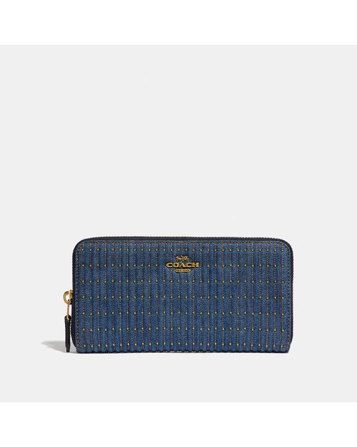 COACH Blue Accordion Zip Wallet With Quilting And Rivets