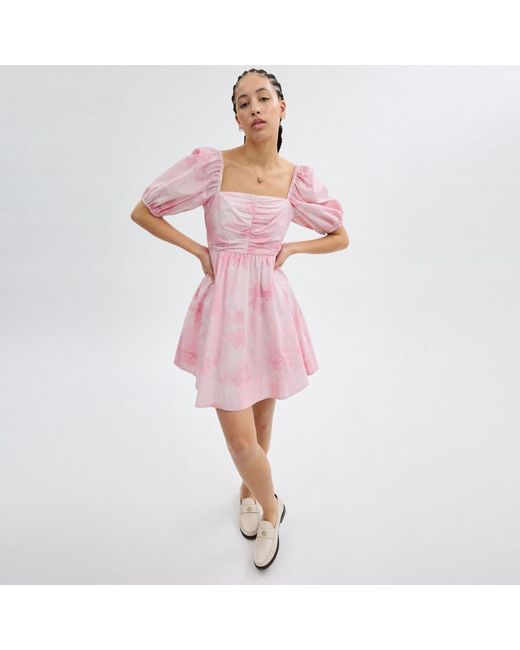 COACH Pink Puff Sleeve Mini Dress