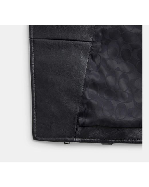 COACH Black Shrunken Leather Biker Jacket for men