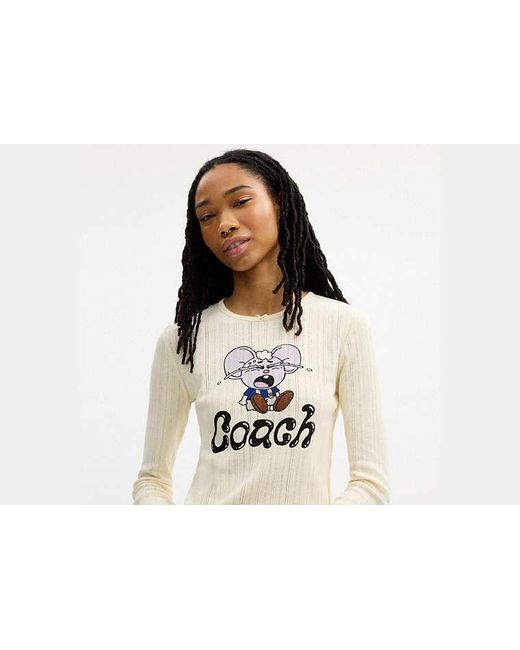 Top À Manches Longues Pointelle Avec Graphisme Souris Kachi Brain Dead En Pour Femmes, Taille COACH en coloris Black