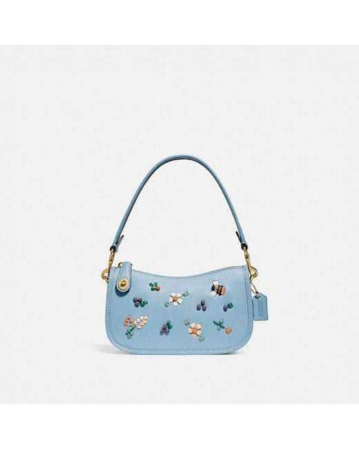 COACH Blue Swinger 20 With Floral Embroidery