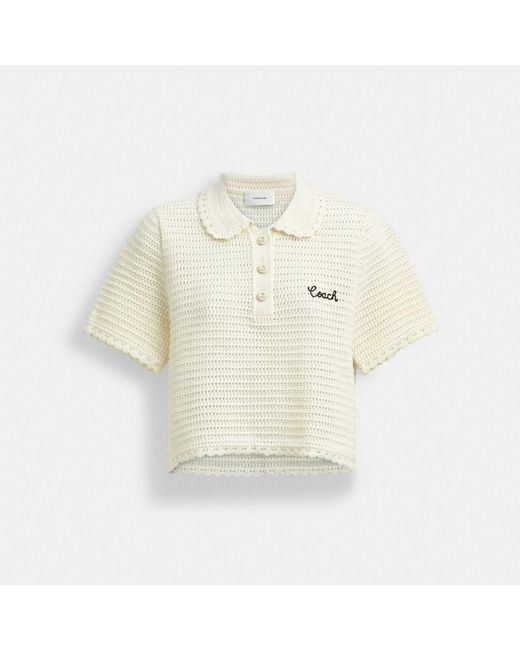 COACH White Knit Cropped Polo
