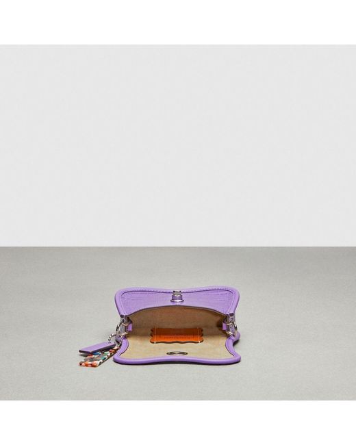 COACH Purple Mini Wavy Dinky Bag With Crossbody Strap In Croc Embossed Topia Leather