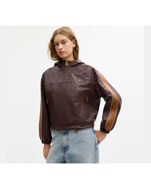 COACH Black Leather Windbreaker