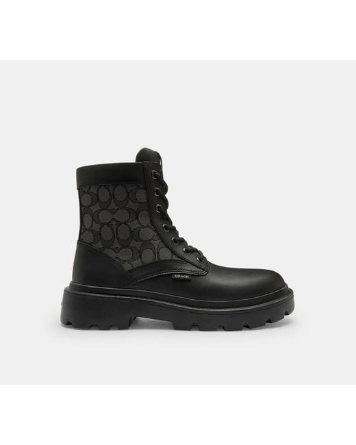 COACH Black Combat Boot With Signature Jacquard for men