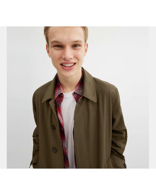 COACH Green Water-Repellent Button-Front Mac Coat for men