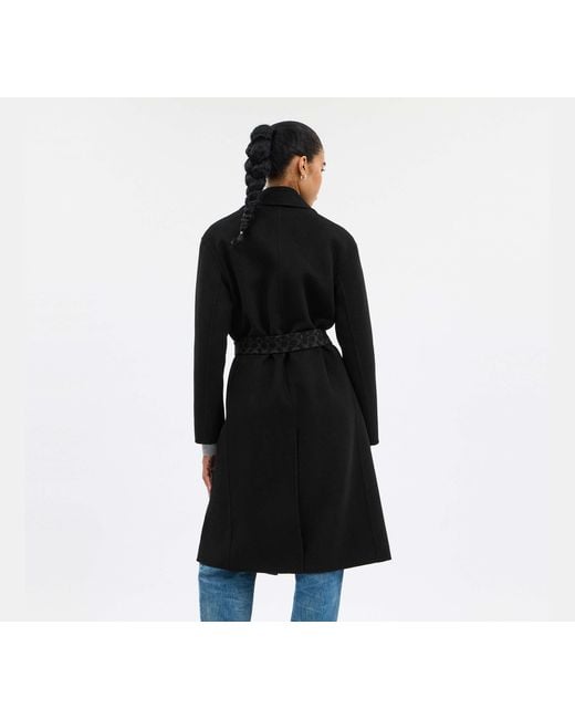 COACH Black Belted Wool Long Coat