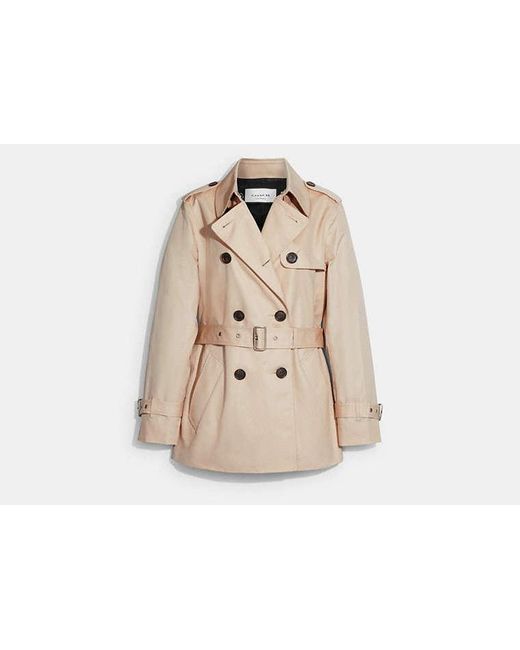 COACH Solid Short Trench Coat in Natural | Lyst UK