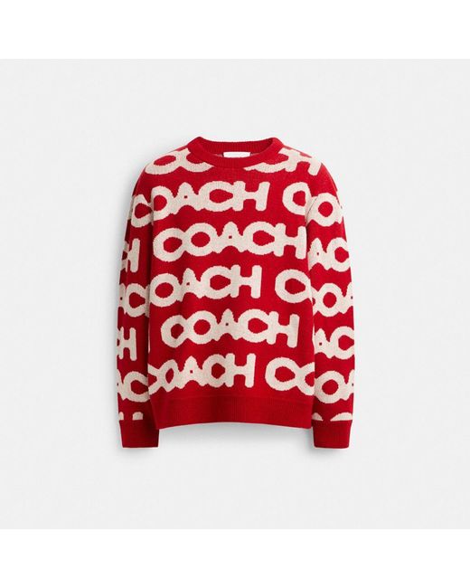 COACH Red Coach Allover Crewneck Sweater for men