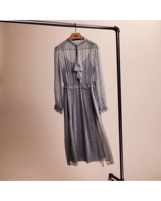 COACH Gray Restored Ruffle Front Dress With Gathered Yoke