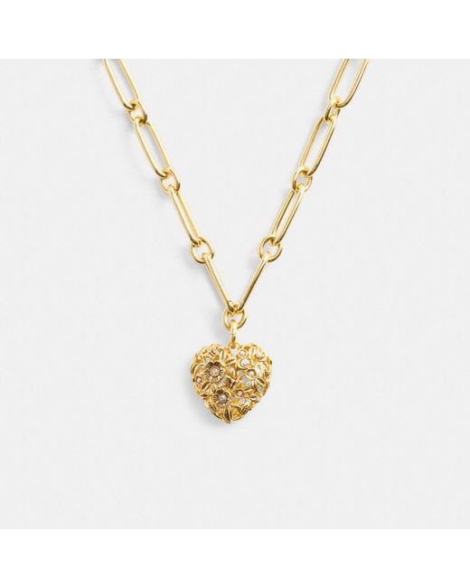 COACH Metallic Vintage Heart Pendant Chain Link Necklace