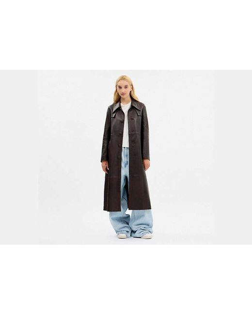 COACH Black Single Breasted Leather Trench Coat