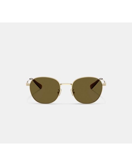 COACH Black Metal Hangtag Round Sunglasses for men