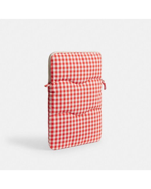 COACH Red Topia Loop Laptop Sleeve With Wavy Quilting In Gingham