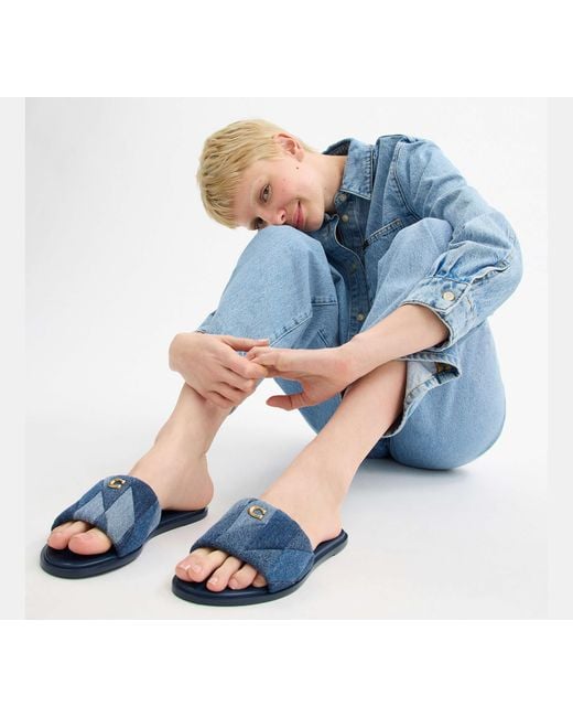 COACH Blue Holly Sandals With Quilting Dress Sandals, Leather/Rubber