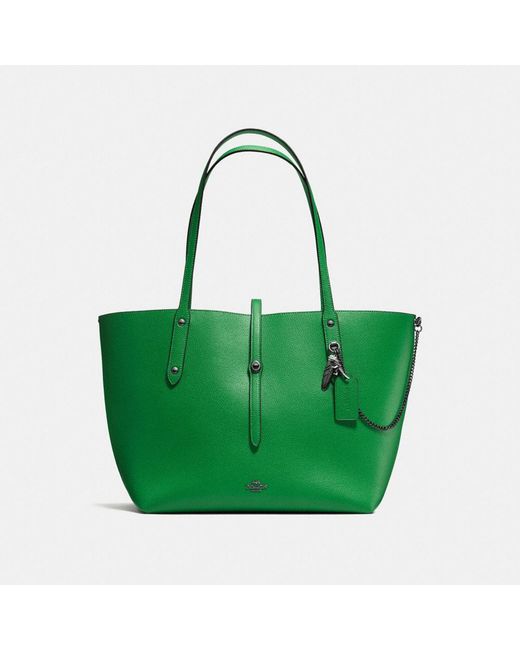 COACH Green Market Tote In Polished Pebble Leather With Rebel Charm