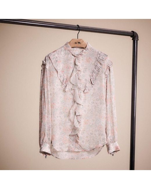 COACH Pink Restored Printed Long Sleeve Blouse With Ruffles
