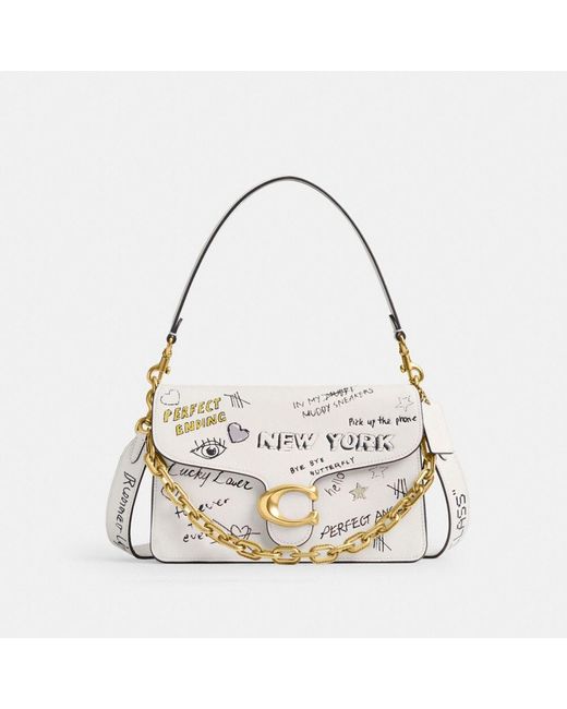 COACH White Chain Tabby Shoulder Bag With Sketch Print
