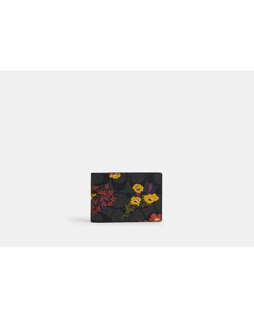COACH Black Compact Billfold Wallet In Signature Canvas With Floral Print for men