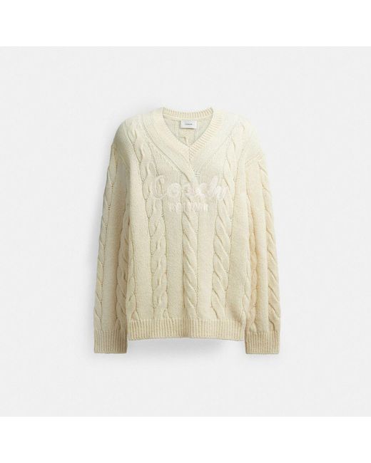 COACH White Signature Sweater In Recycled Wool for men