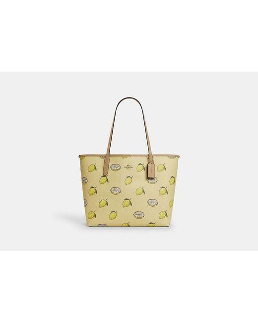 COACH Black City Tote Bag With Lemon Print
