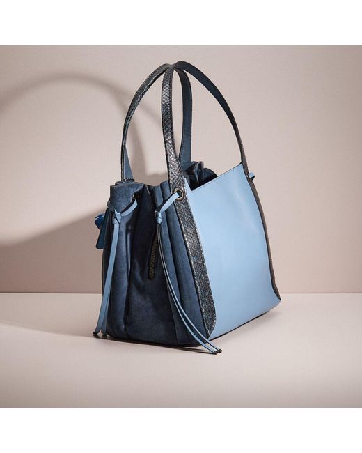 COACH Blue Upcrafted Harmony Hobo In Colorblock With Snakeskin Detail