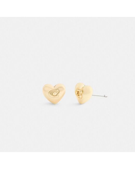 COACH Metallic Signature Heart Stud Earrings
