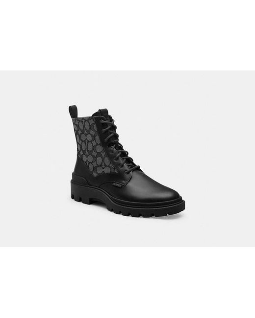 COACH Black Signature Jacquard Leather Lace-Up Boots for men