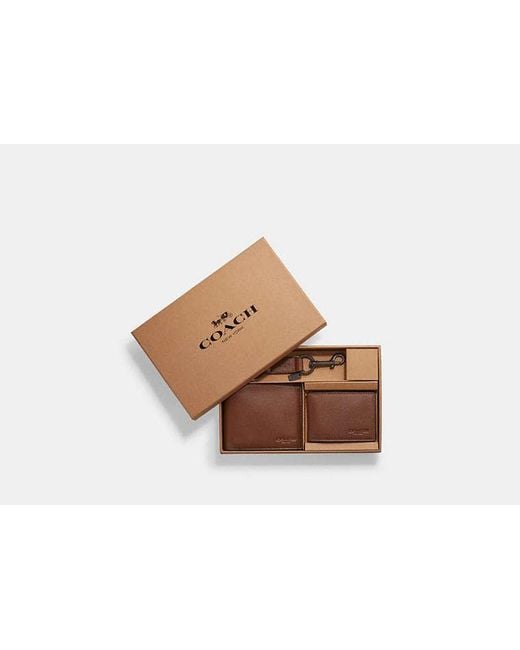 COACH Brown Boxed 3 In 1 Wallet Gift Set for men