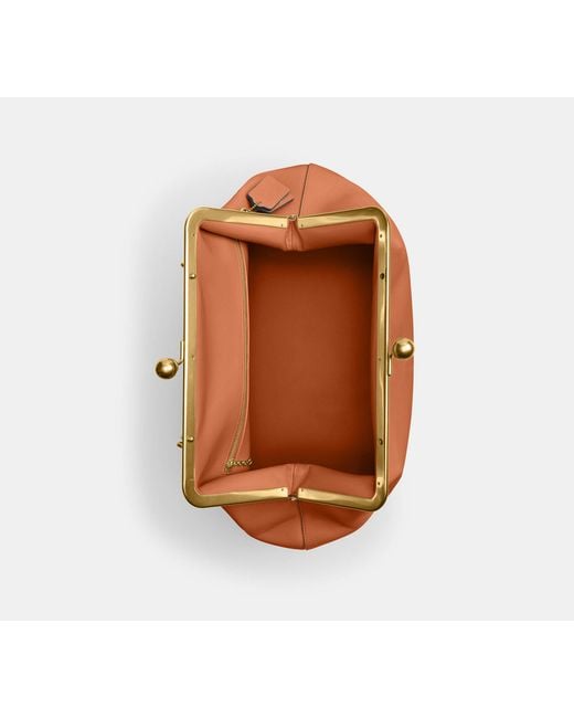 COACH Brown Large Kisslock Frame Bag