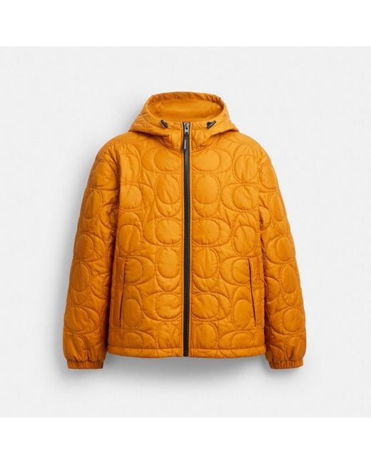 COACH Orange Quilted Signature Puffer Jacket for men