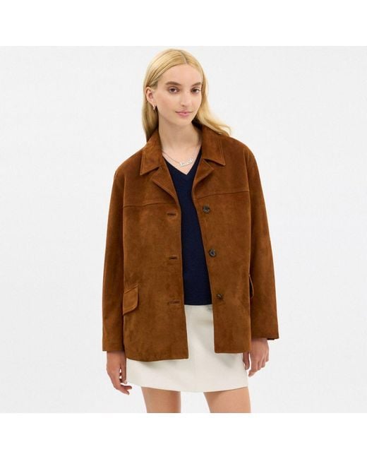 COACH Brown Sculpted C Suede Jacket