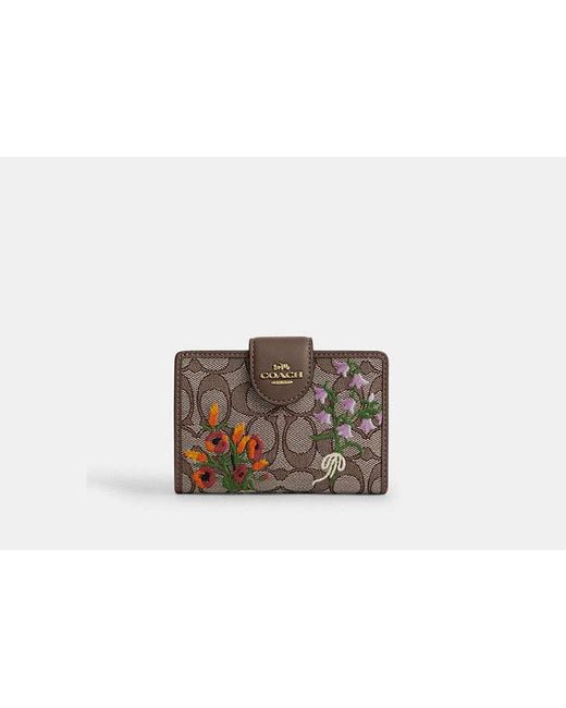COACH Black Medium Corner Zip Wallet With Floral Embroidery