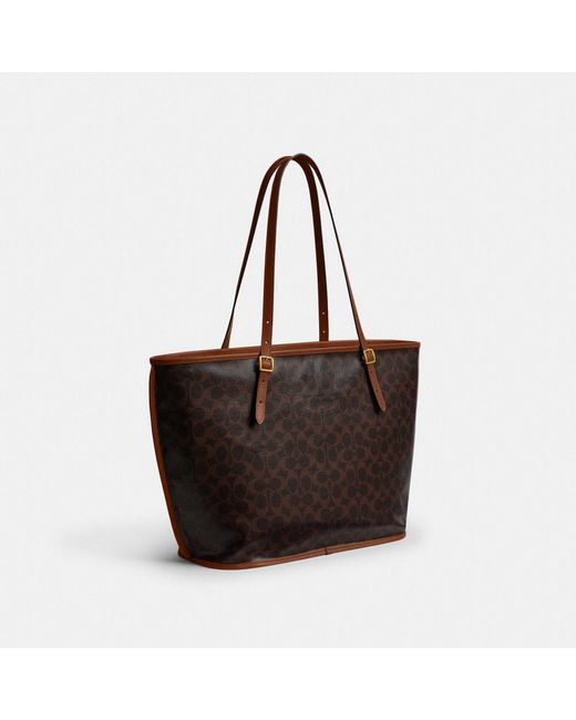 COACH Brown Taxi Tote Bag In Signature Canvas