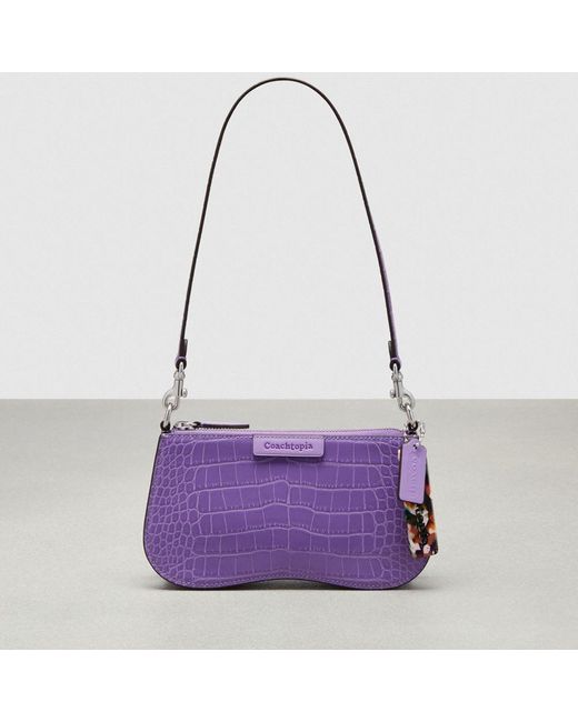 COACH Purple Wavy Baguette Bag In Croc Embossed Topia Leather