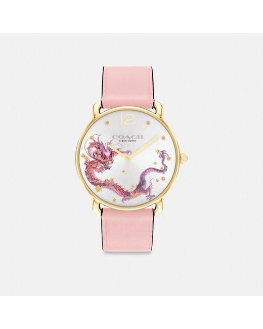 COACH Pink Elliot Watch With Dragon Motif, 36mm