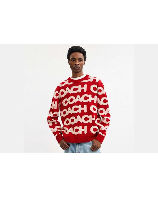 Pull Col Rond Avec Motif COACH pour homme en coloris Red