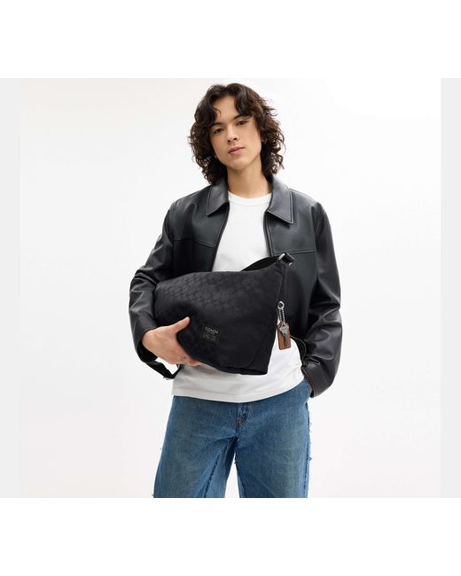 COACH Black Leo Crossbody In Signature Nylon for men